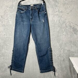 Oliver Logan Mulberry Lace Up Jeans‎ Womens Size 34 Distressed Straight Denim